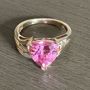 10k SOLID GOLD DIAMONDS PINK SAPPHIRE RING